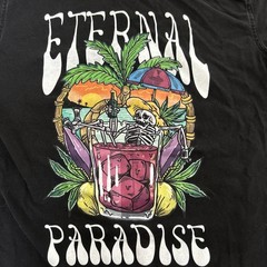ETERNITY BC/AD “ETERNAL PARADISE” Drinking Skeleton Tropical Men’s Tshirt Black