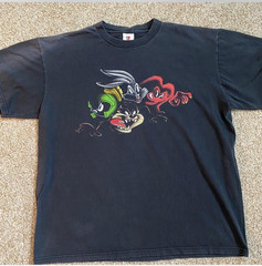 VTG Six Flags T-Shirt Marvin The Martian Mens XL Looney Tunes FADED FLAWED
