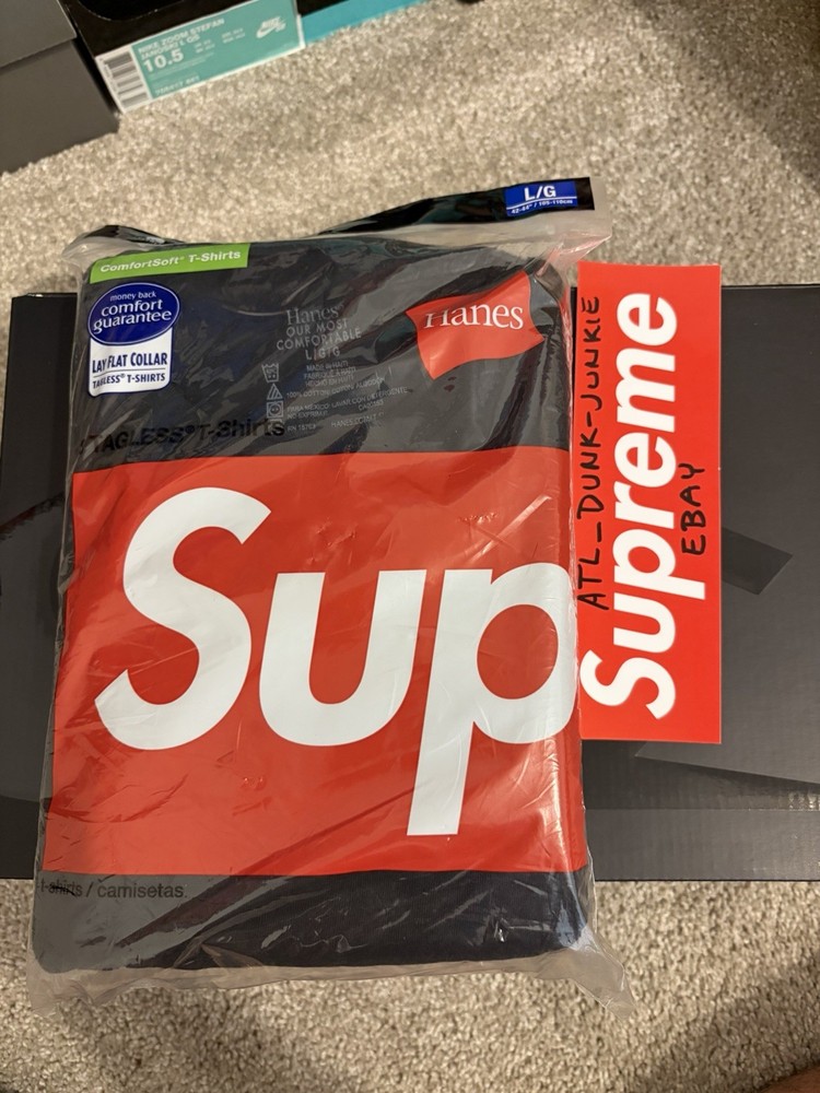 Supreme X Hanes Black Tagless Tees Size Large