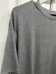 Claiborne Mens Gray Ribbed Short Sleeve Tee Size Large Casual Lightweight Knit