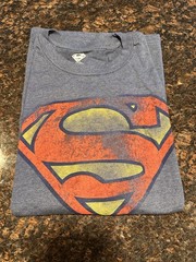 Superman T Shirt Mens XXL 2XLB Lightweight Stretch Faded Symbol Blue