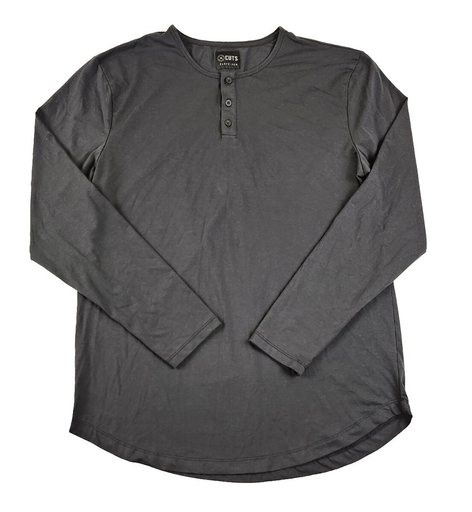 X Cuts Curve Hem Men’s Longsleeve Henley Shirt Size XXL Black Pyca Pro