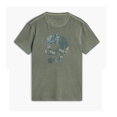 John Varvatos Men’s Embroidered Applique Skull SS Crew T-Shirt Flagstone Grey