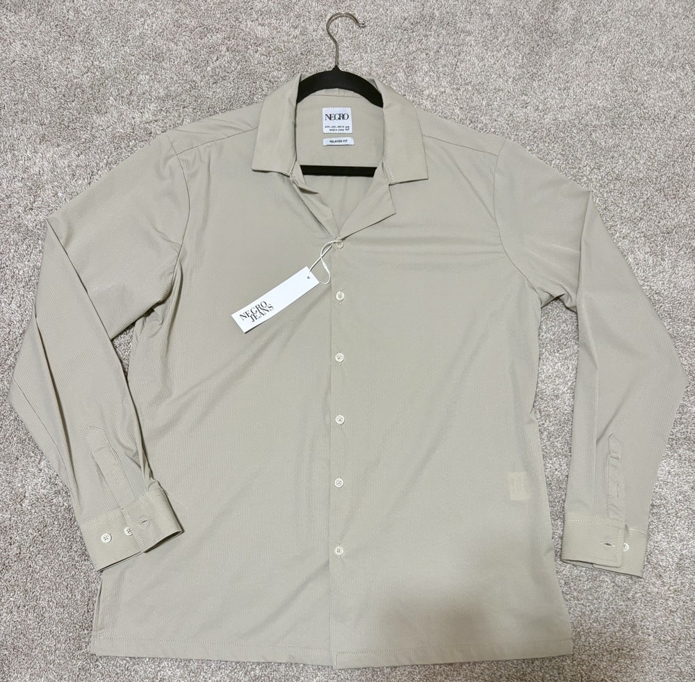 Negro Jeans Relaxed Fit Button Up Shirt Khaki Beige Men’s Large