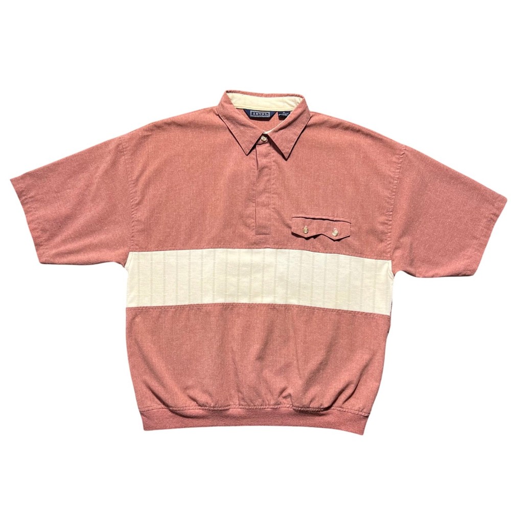 Vintage 80s 90s Envoy Mens Polo Shirt Pink Mauve Banded Hem Short Sleeve Retro M