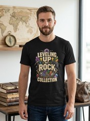 Leveling Up My Rock Collection Gamer Geology Black T-Shirt Crystal Tee