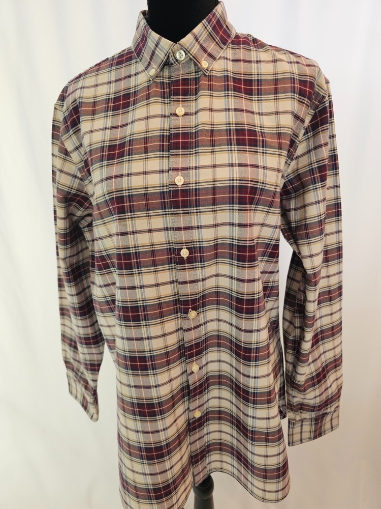 Claiborne checker beige red blue dress men top size L M69
