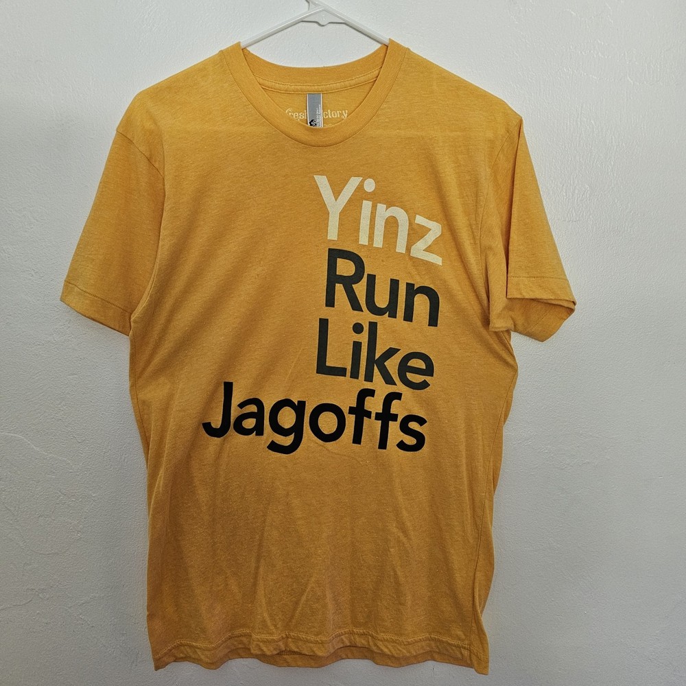Pittsburgh Tshirt Fresh Factory Gold Size Medium Yinz Run Like Jagoffs