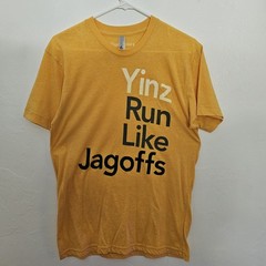 Pittsburgh Tshirt Fresh Factory Gold Size Medium Yinz Run Like Jagoffs