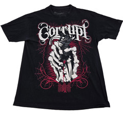 Corrupt Shirt Mens Large Black Y2K Grunge Skeleton Hand Grenade Spider Web