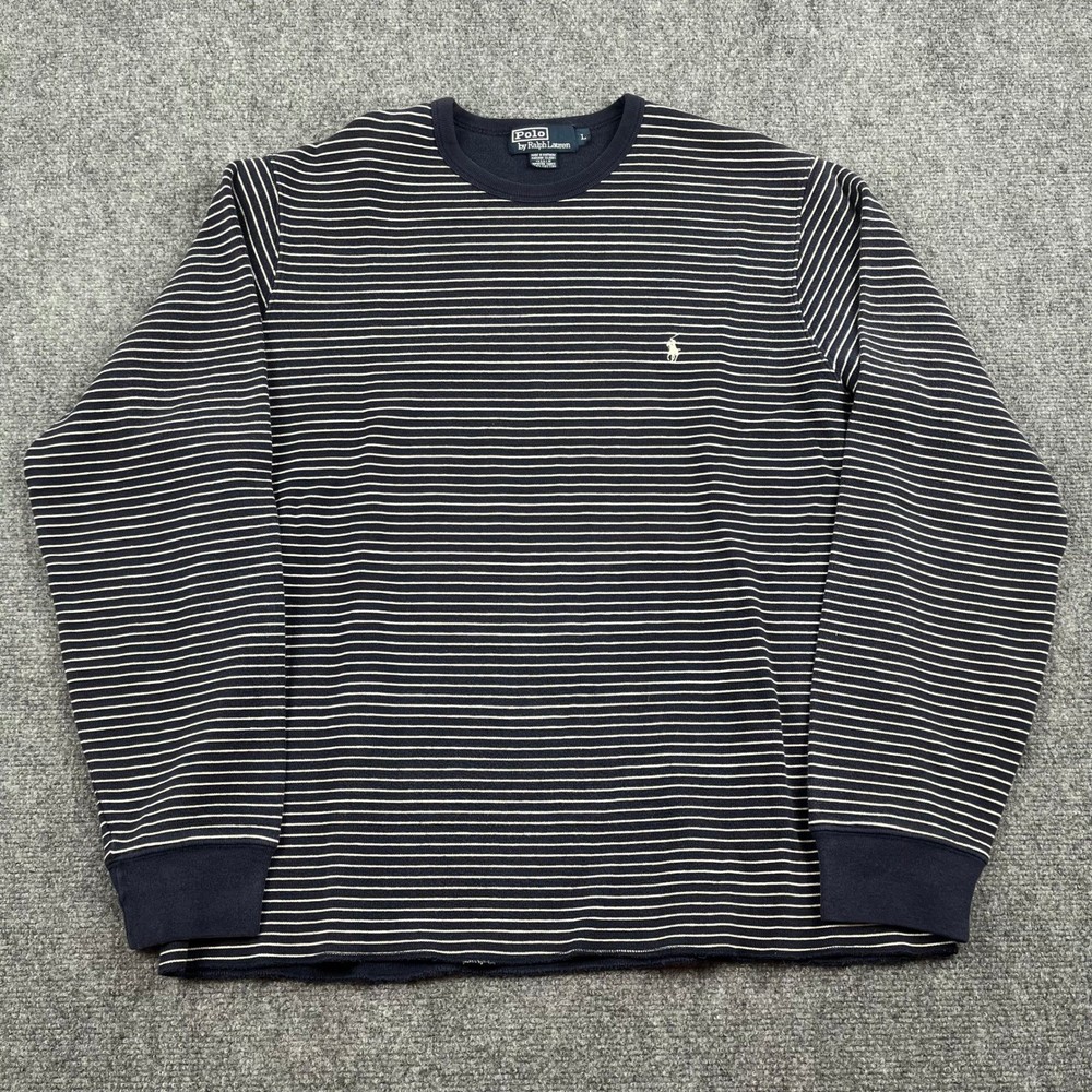 VTG Polo Ralph Lauren Men Large NavyBlueWhite Striped Sweater Long Sleeve USA