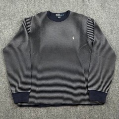 VTG Polo Ralph Lauren Men Large NavyBlueWhite Striped Sweater Long Sleeve USA