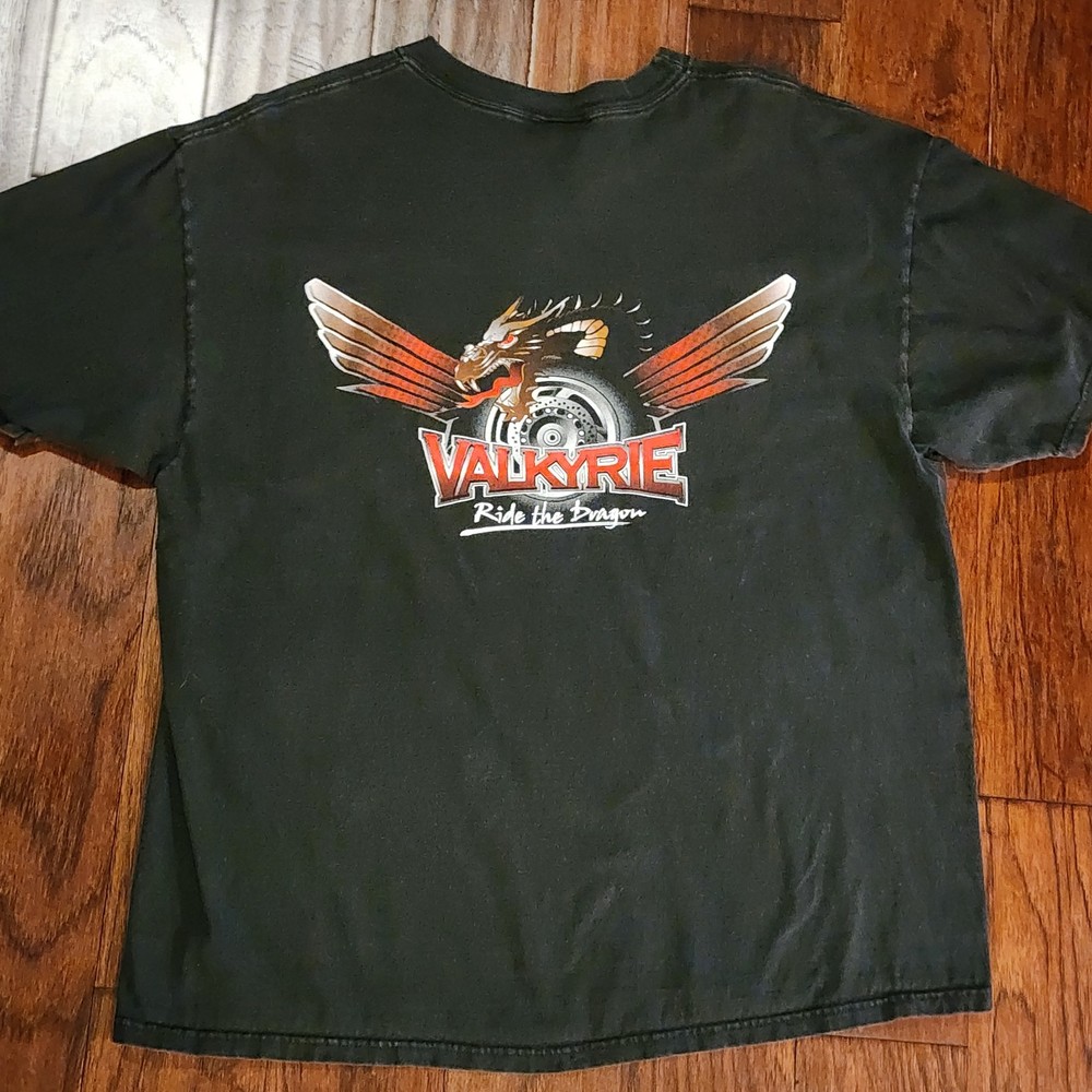 Vintage Valkyrie Ride The Dragon Motorcycle Shirt Men’s 2XL XXL Black 2000’s