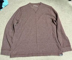 Eddie Bauer Thermal Shirt Mens L Brown Waffle Knit Crew Neck Pullover Outdoors