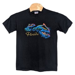 Vintage Florida Dolphins T Shirt Medium Tect Black Neon Water Single Stitch USA