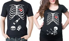 Pregnancy Funny X-ray Couple Skeleton T-shirt Maternity Halloween Costume Shirts