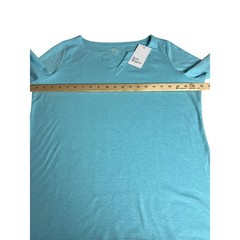 Kim Rogers Split Neck Top Men Medium Turbo Turq 3/4 Sleeve Soft Knit Casual F03