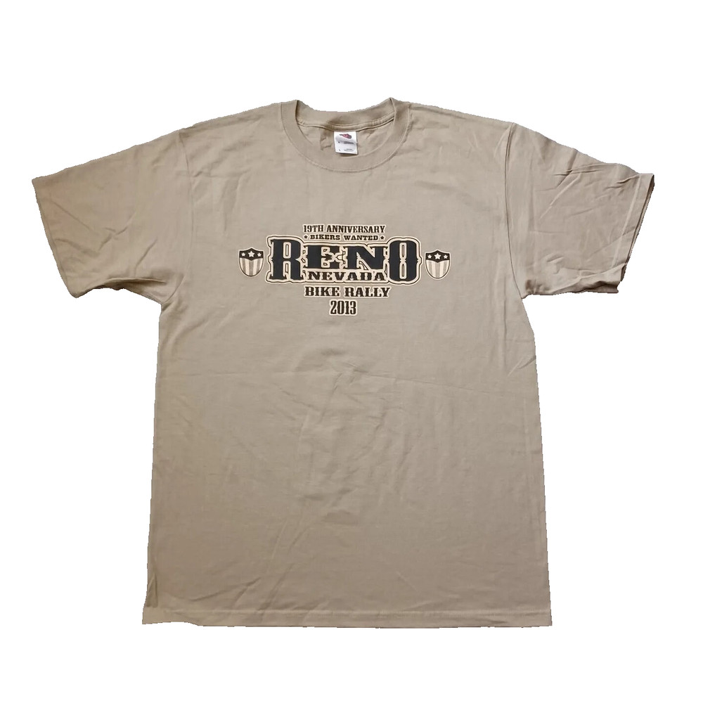 Reno Nevada Bike Rally Shirt Mens Large Beige Double Side Skull Wings Logo 2013