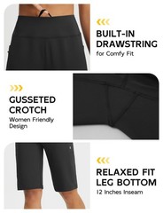 Women’s Bermuda Shorts 12″ Long Knee Length Running Athletic High Waist Zippe…