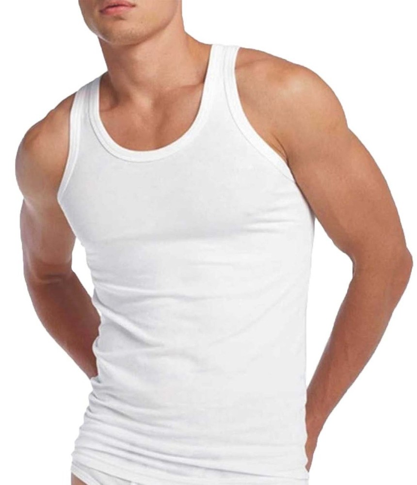 FITTED SLIM FIT 100% Cotton Plain Sleeveless Vest T Singlet Top Size 32 TO 50 “