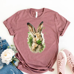 Shamrock & Bunny Print Shirt, St. Patrick’s Day Clover Art Shirt, Irish Day Tee