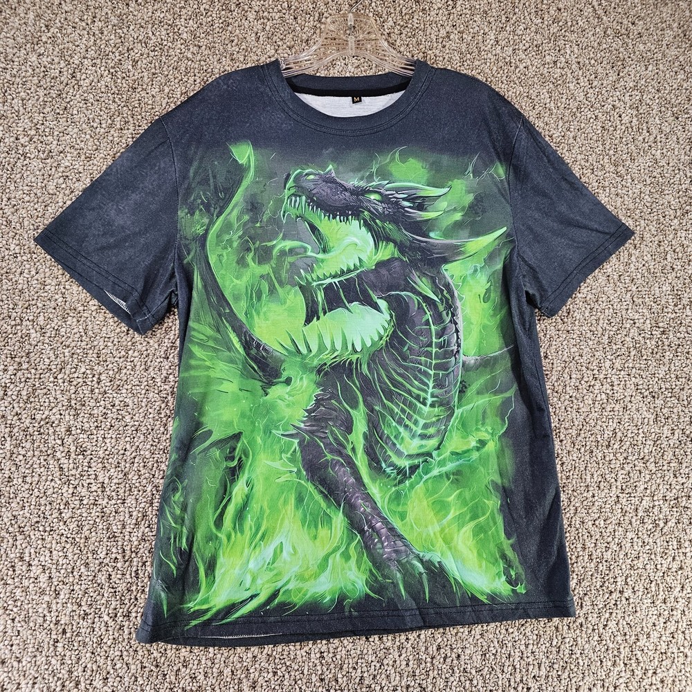 T Shirt Mens Medium Short Sleeve Vibrant Dragon Print Front And Back