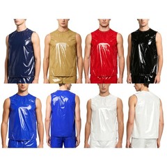 Mens Tops With Press Buttons T-Shirts Cycling Vest Waterproof Undershirt Shiny