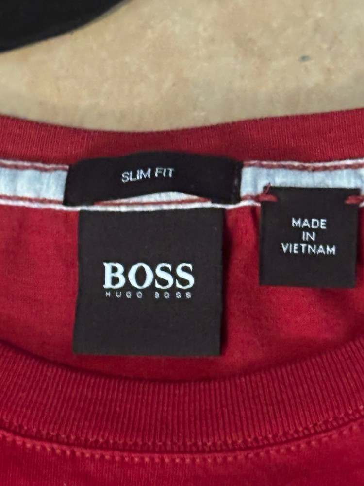 BOSS Hugo Boss Men’s Slim Fit Red Solid Logo Crew Neck Short Sleeve T-Shirt M
