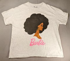 Barbie T-Shirt Mens XL Gray Heather Brooklyn Afro Graphic Gold Hoop Earrings Tee
