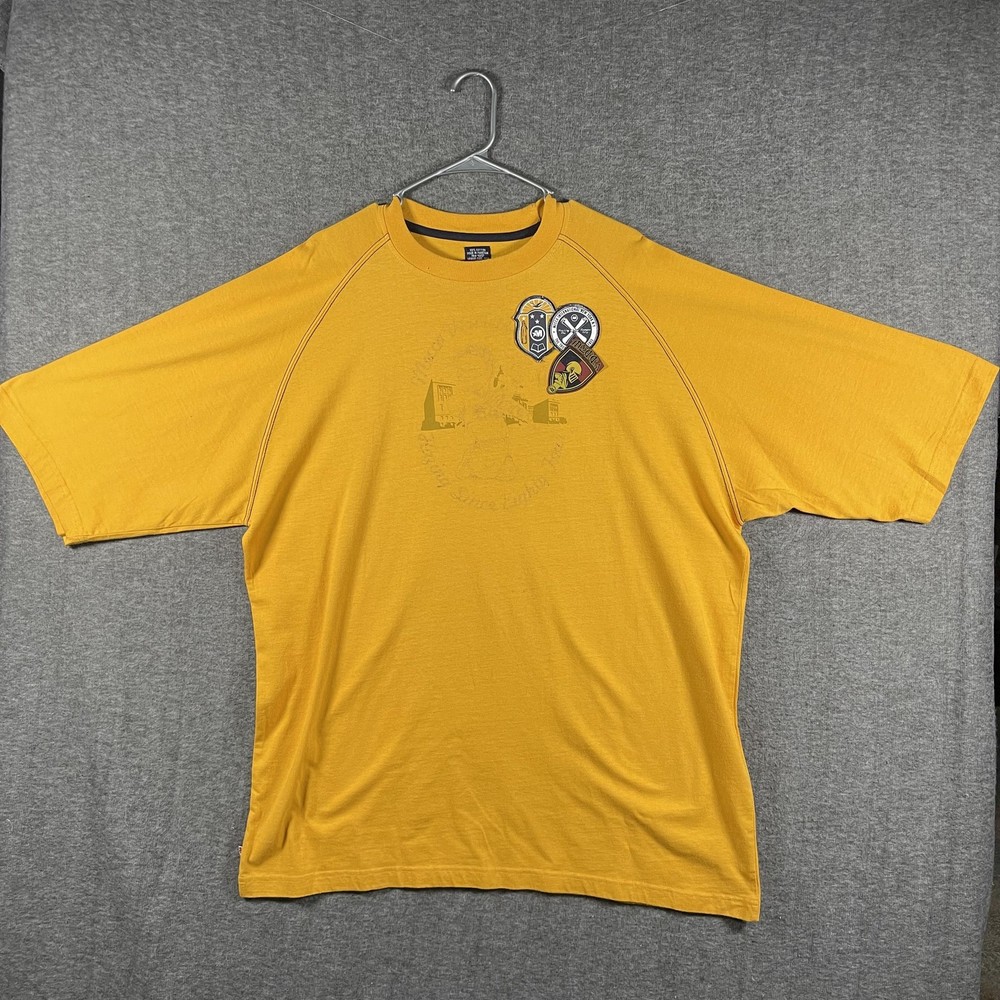 Mecca USA Shirt Mens XL Yellow Graphic Patch Raglan Streetwear 100% Cotton