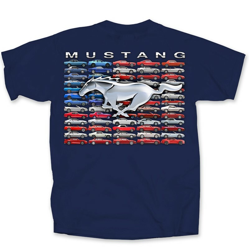 JOE BLOW T’S FORD MUSTANG USA CAR FLAG STACKED With PONY NAVY MEN’S TEE SHIRT