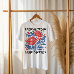 Radicalized by Basic Decency T-Shirt Political Activism Floral Equality A83