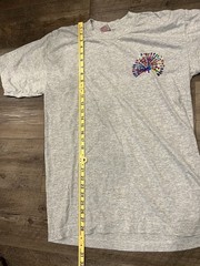 Coco Rock Vintage Grey & Colorful Embroidered Peacock Tee Shirt Sz XL Boho