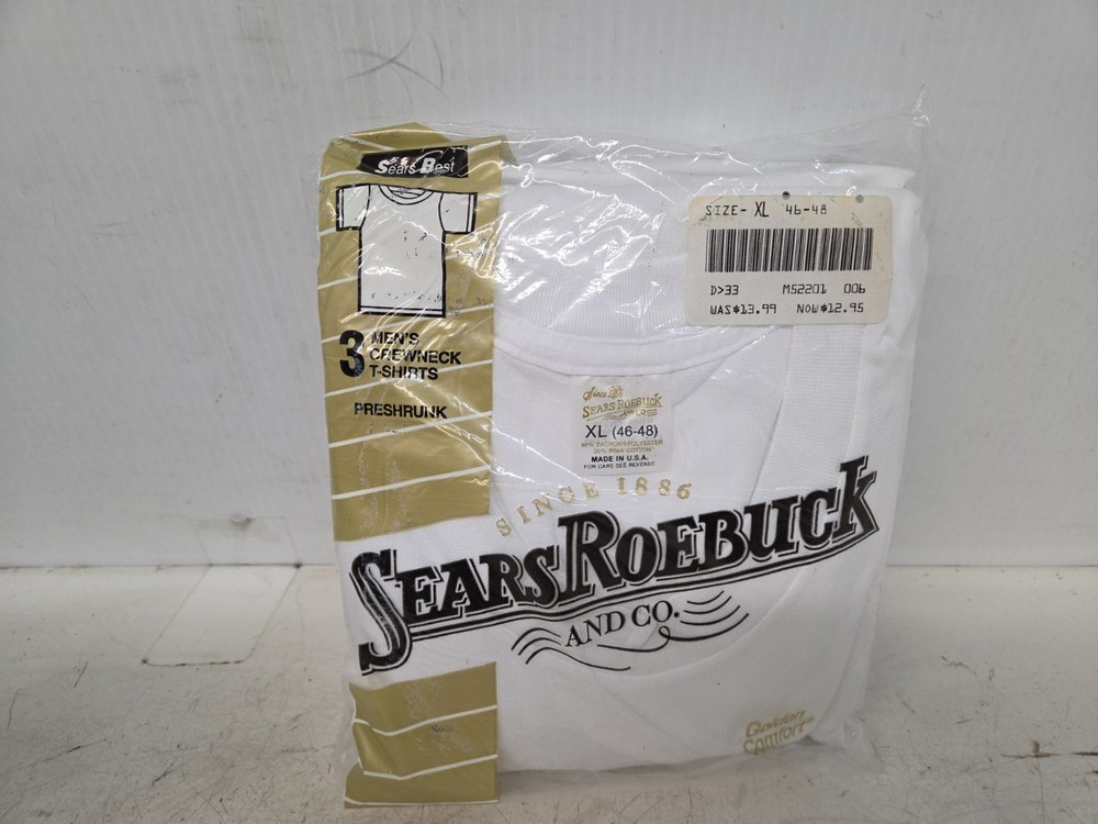 New Pack Of 3 Vintage Sears Golden Comfort Men’s White Crewneck T-Shirts 46-48