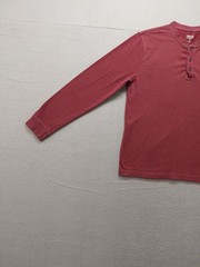 Izod Saltwater Men T Shirt M Oxblood Long Sleeve Crew Neck Button Logo Casual