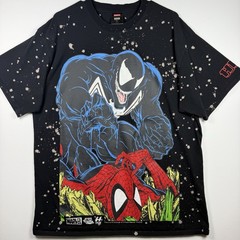 HUF x Marvel Venom vs Spiderman Men T-Shirt XL ‘Venom is Back Black’ Bleach Wash