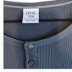 Level Ten Mens XL Henley Shirt Charcoal Grey Waffle Knit Long Sleeve Ribbed Top