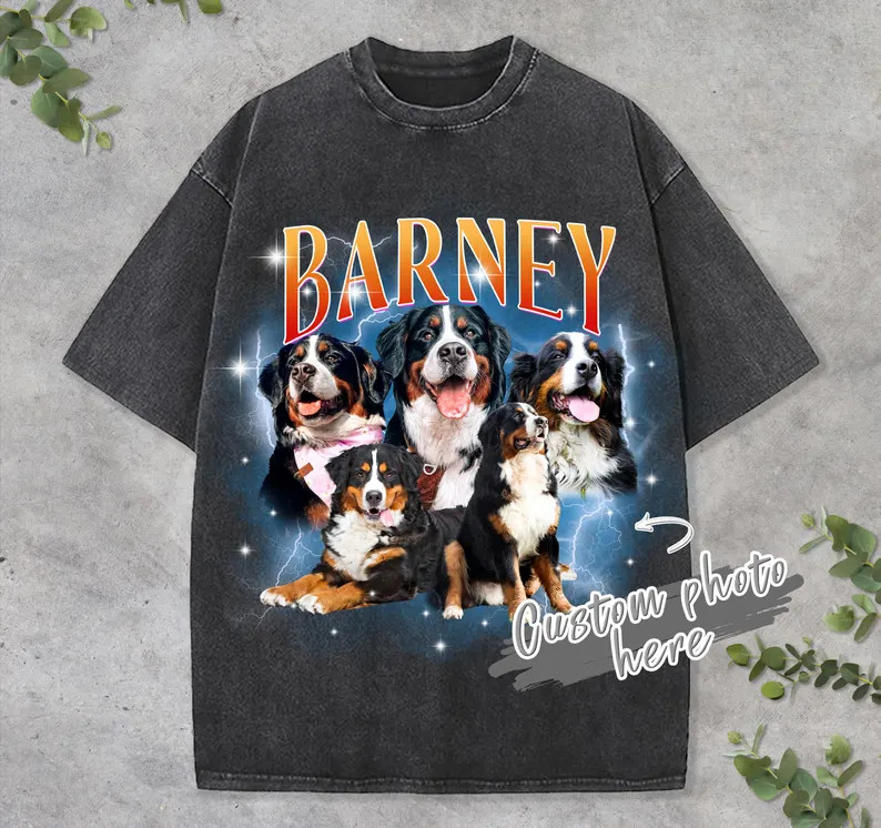 Custom Pet Portrait Personalized Dog Cat Animal Lover Retro Comfort Tee