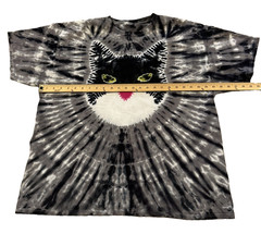 Unbranded Tie Dye T-Shirt XL Kitty Cat Face Gray Black White Tee Green Eyes
