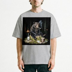 Funny Bear Smoking T-Shirt Bad Habits Forest Wildlife Meme Graphic Tee