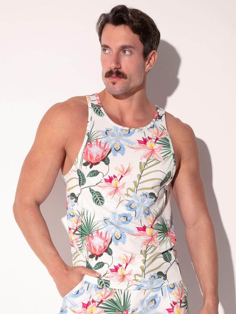 CODE 22 Silken Floral Slim Fit Tank Top – Men’s Lightweight Silky Summer Vest