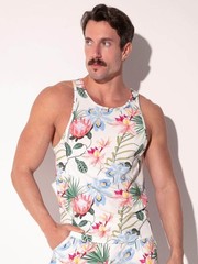 CODE 22 Silken Floral Slim Fit Tank Top – Men’s Lightweight Silky Summer Vest