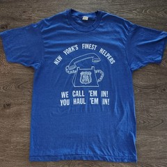 Vintage 80s NYPD New Yorks Finest Helpers T Shirt Large Screen Stars 50/50 USA