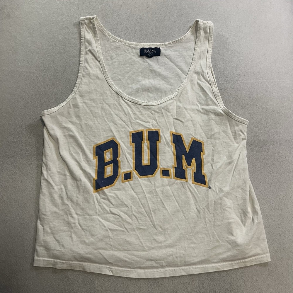 Vintage 90’s B.U.M. Equipment Tank Top USA Made Men’s Large White Gym Beach