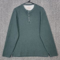 Weatherproof Vintage Henley Shirt Mens L Green Long Sleeve Thermal Waffle Knit
