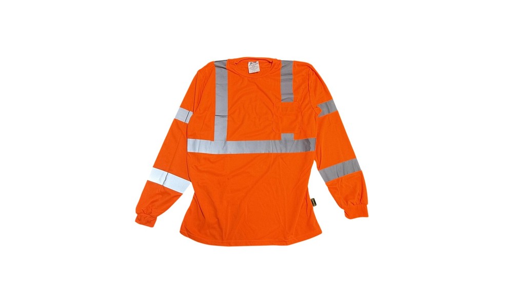 OccuNomix Shirt Mens Large Orange Hi Vis Class 3 Reflective Long Sleeve Work