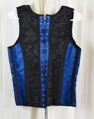Huamyth Mens Corset Vest Lace Up Boned Black/Blue Formal Top Size Large