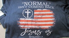 Men’s size XL Blue SS NORMAL ISN’T COMING BACK JESUS IS T shirt LOVE & FAITH