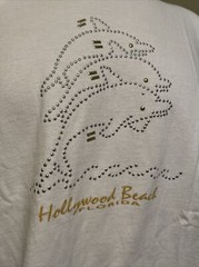 Vintage 90’s Rhinestone Dolphin Hollywood Beach Florida White Shirt Size Large