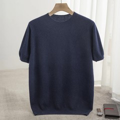 Spring Summer Men’s Short Sleeved Pure Wool T-Shirt Sweater O-neck Solid Color L